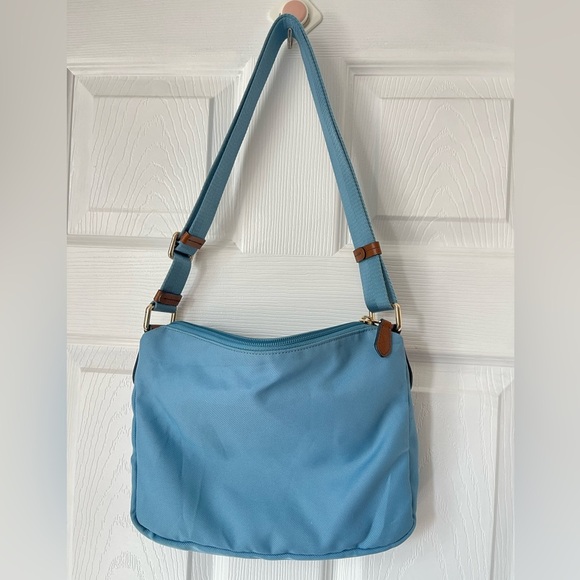 Coach Sawyer Crossbody Bag Canvas Leather Blue Brown - Picture 2 of 10